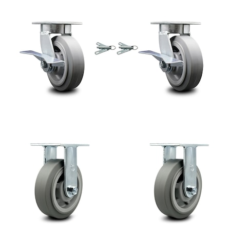 Service Caster 6 Inch Kingpinless Thermoplastic Wheel Caster Brake & Swivel Lock 2 Rigid, 2PK SCC-KP30S620-TPRRF-SLB-BSL-2-R-2